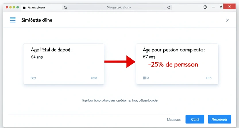 Capture d'écran d'un simulateur de retraite montrant deux âges différents pour la même personne