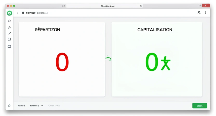 Interface du simulateur Simuler Ma Retraite montrant une comparaison côte à côte entre répartition et capitalisation