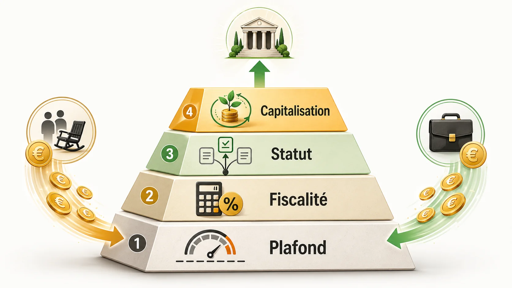 Pyramide stratégique : Plafond, Fiscalité, Statut, Capitalisation