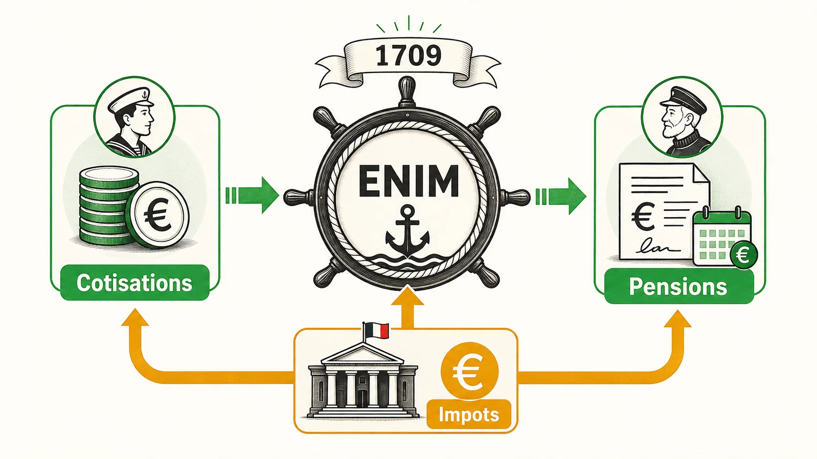 Capture d'écran du site officiel de l'ENIM montrant les informations sur les cotisations et les pensions