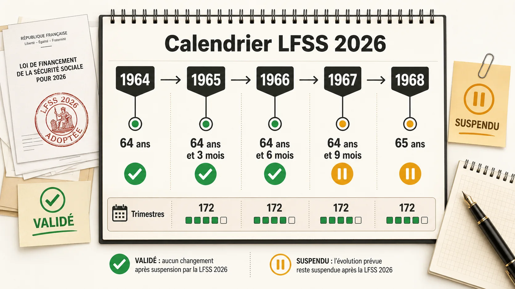 Calendrier mural avec dates entourées, papiers administratifs autour, atmosphère bureau d'expert