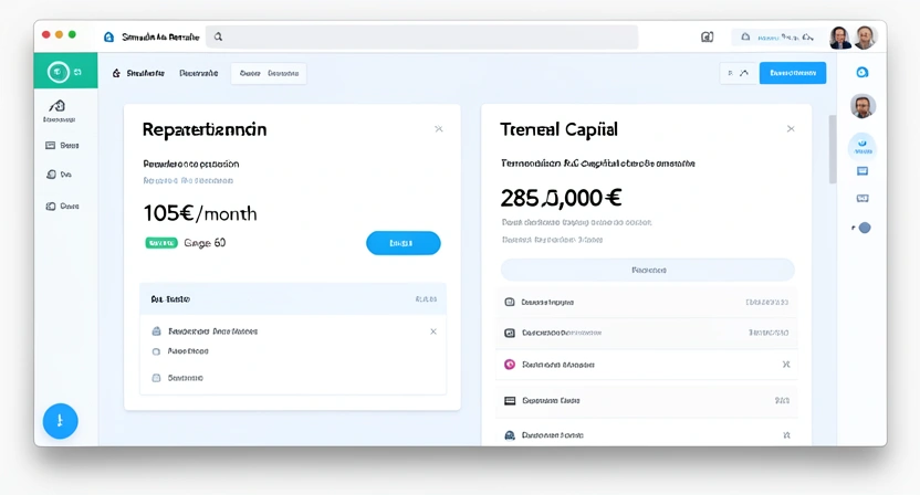 Capture d'écran du tableau de bord du simulateur "Simuler Ma Retraite" montrant une comparaison côte à côte entre une pension répartition à 60 ans (1 050€/mois) et un capital théorique en capitalisation (285 000€)