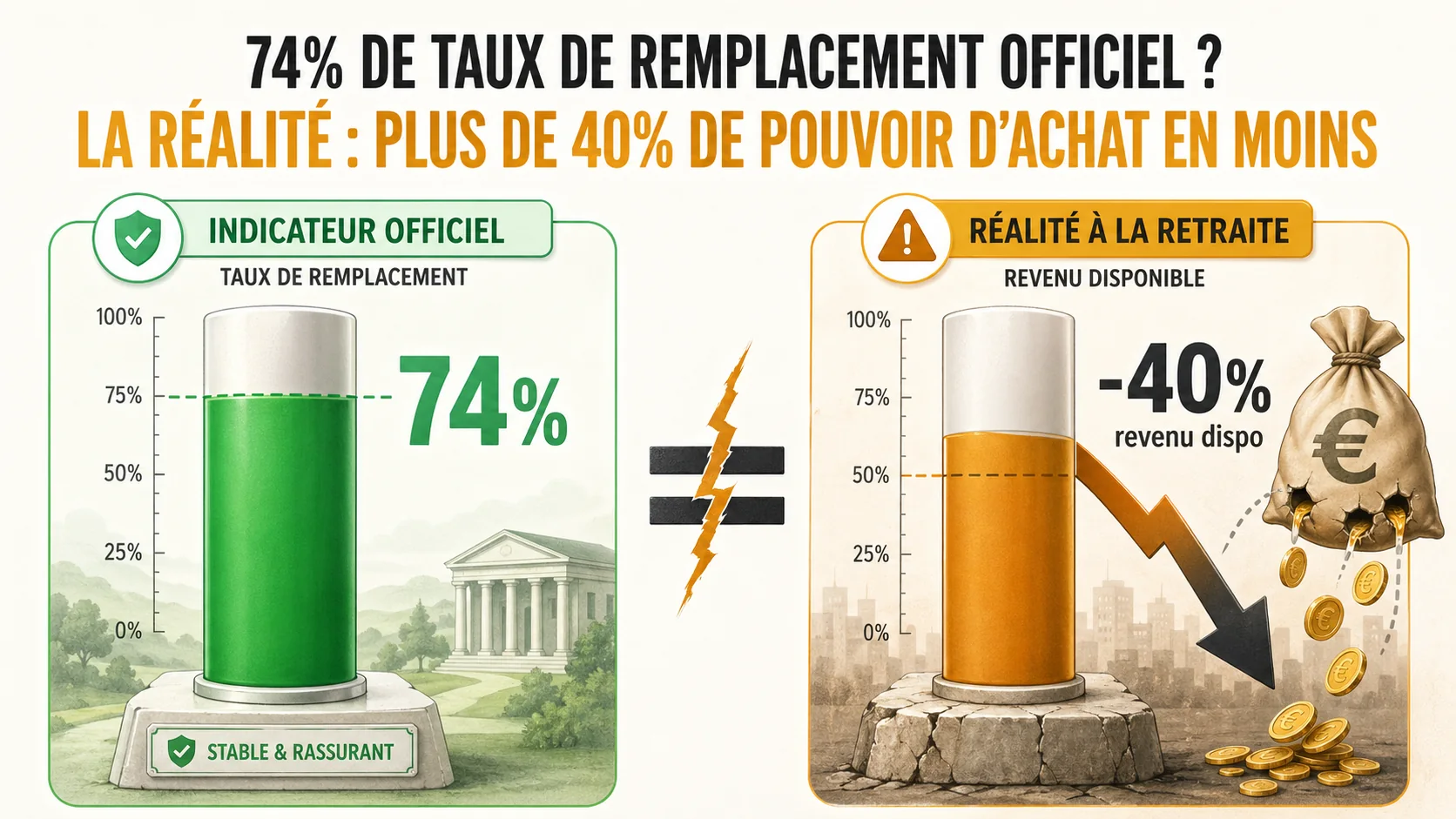 Le mythe du 'taux de remplacement' : pourquoi ce chiffre officiel vous trompe sur votre niveau de vie à la retraite