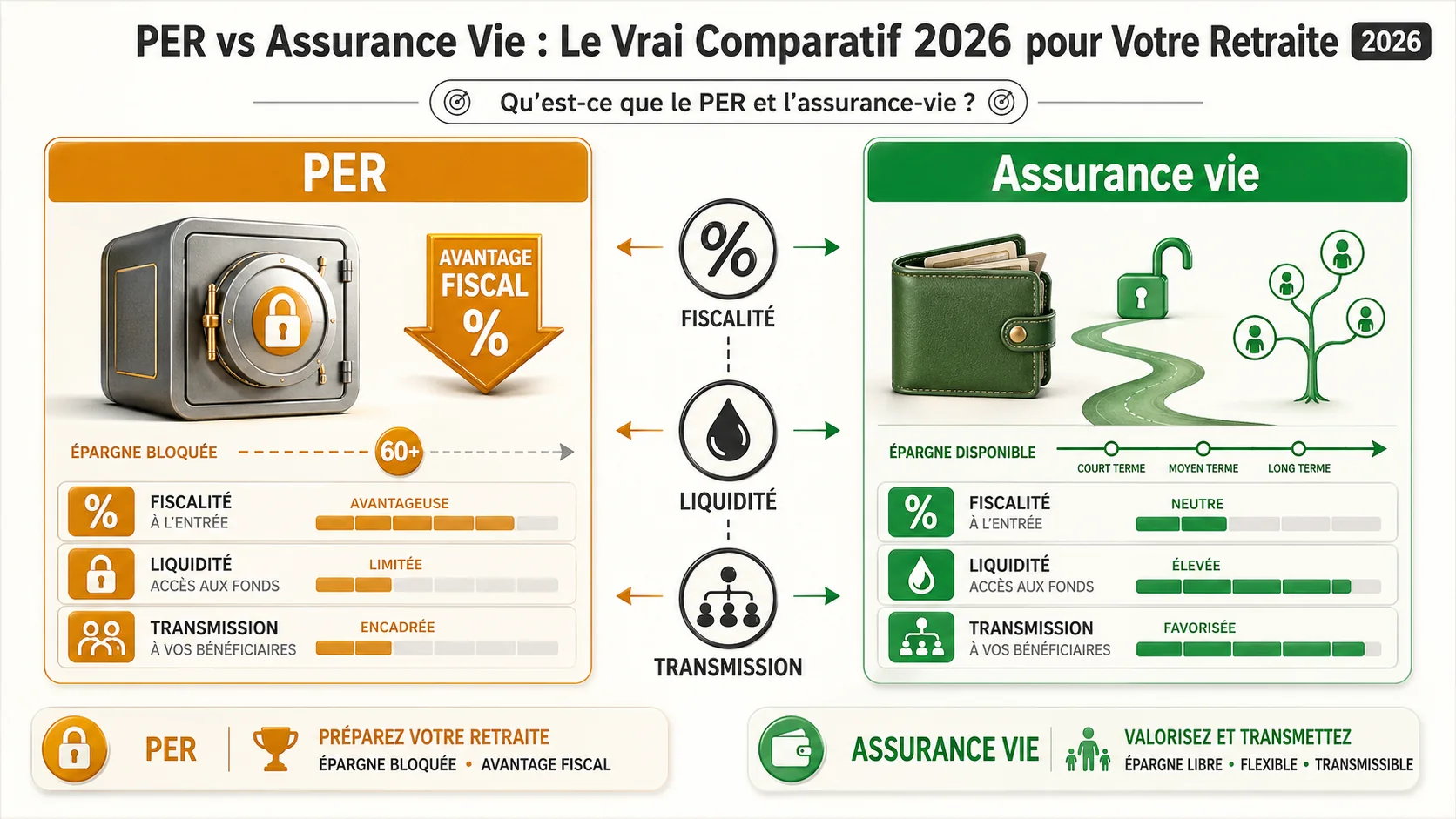 Capture d'écran réaliste d'un tableau de bord de comparaison PER et Assurance Vie avec des chiffres clés