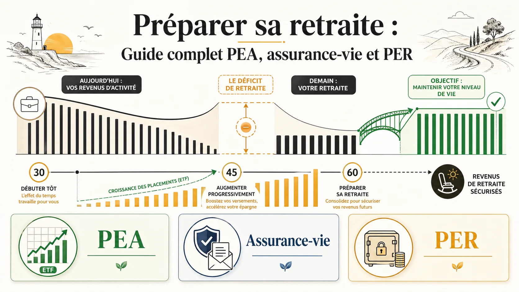 Préparer sa retraite : Guide complet PEA, assurance-vie et PER