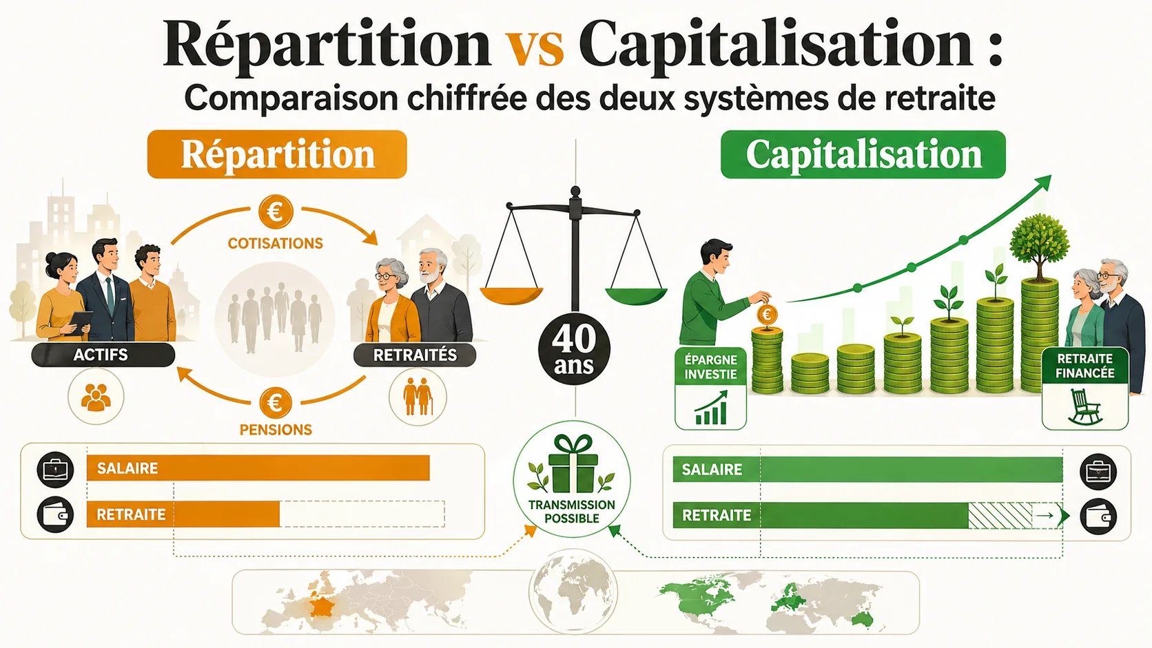 Répartition vs Capitalisation : Comparaison chiffrée des deux systèmes de retraite