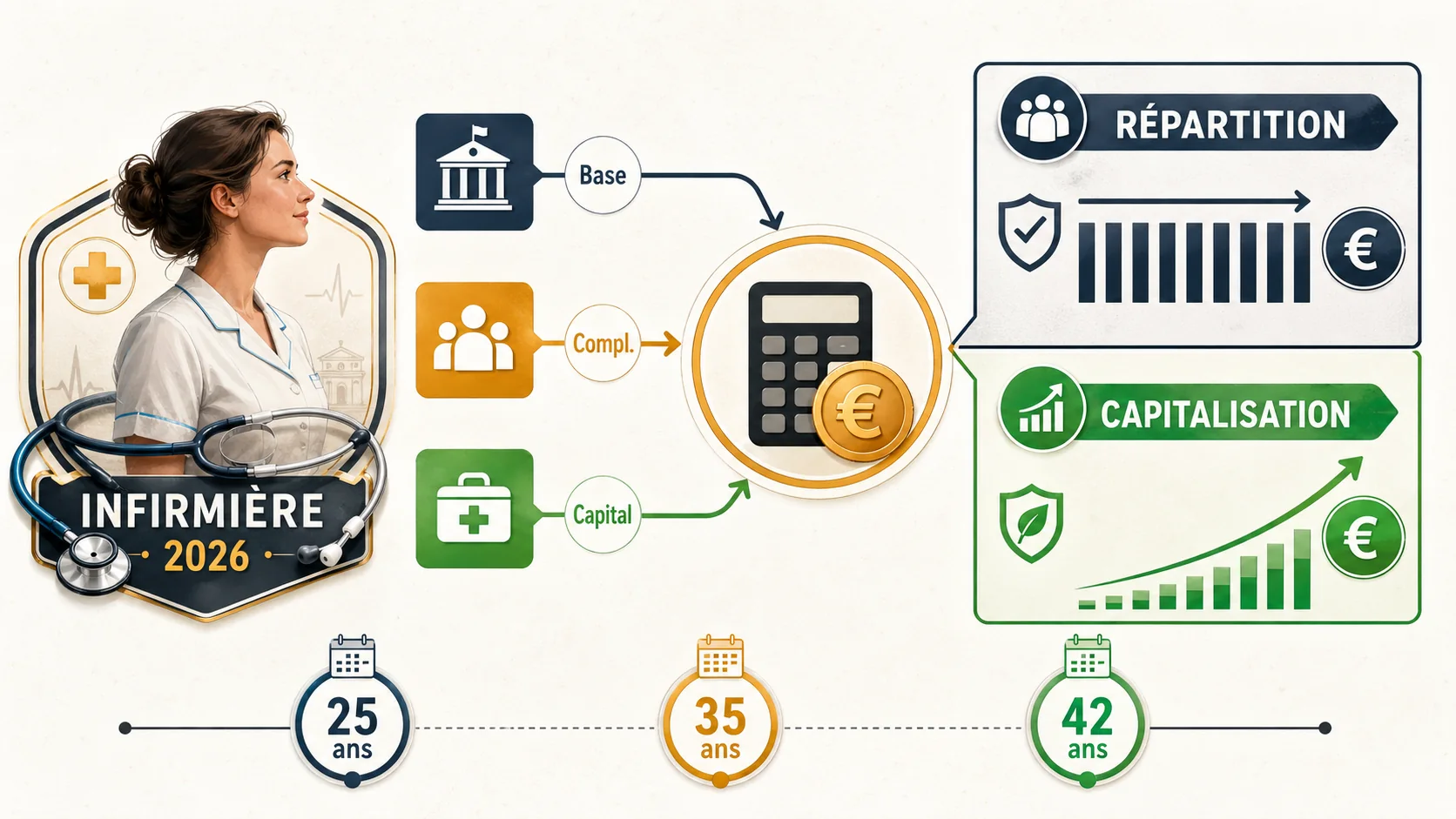 Retraite infirmière 2026 : Calcul complet de votre pension (répartition vs capitalisation)
