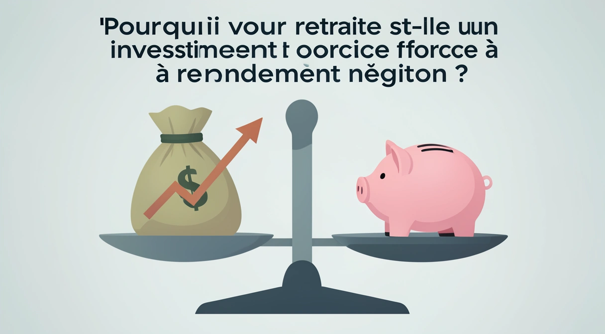 Illustration conceptuelle d'une balance : d'un côté, un sac d'argent avec un graphique en forte hausse, de l'autre, un cochon tirelire avec un graphique plat.