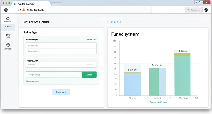 Interface du simulateur Simuler Ma Retraite montrant un formulaire de saisie de salaire et d'âge, et deux graphiques en colonnes côte à côte : répartition vs capitalisation.