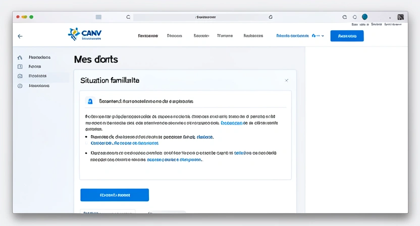 Capture d'écran du simulateur officiel de la CNAV montrant l'onglet "Mes droits" avec une section "Situation familiale" et une note sur l'impact des périodes d'éducation d'enfants.