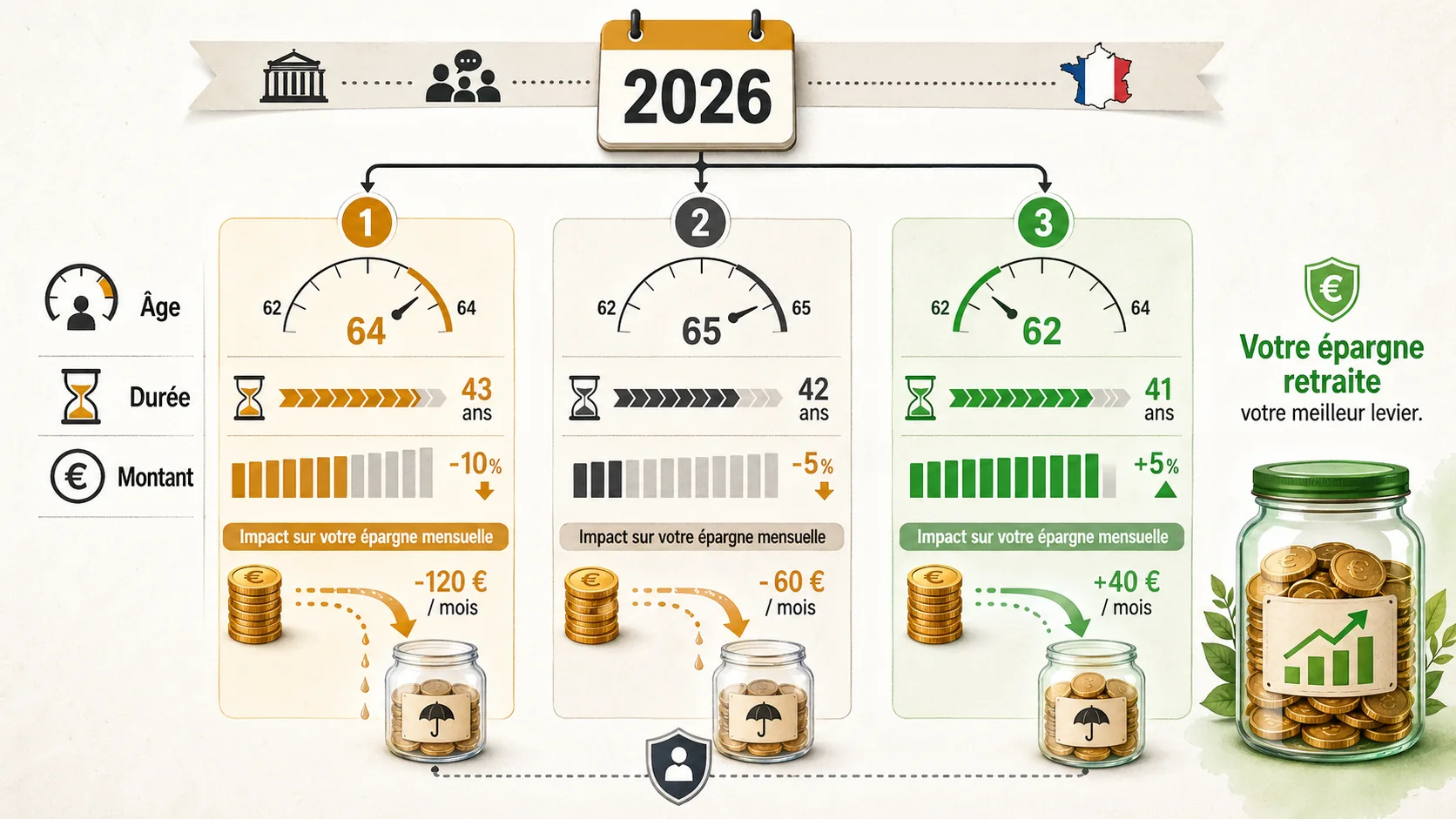 2026 : Les 3 scénarios de la nouvelle concertation sur la retraite, et ce qu'ils coûtent à votre épargne